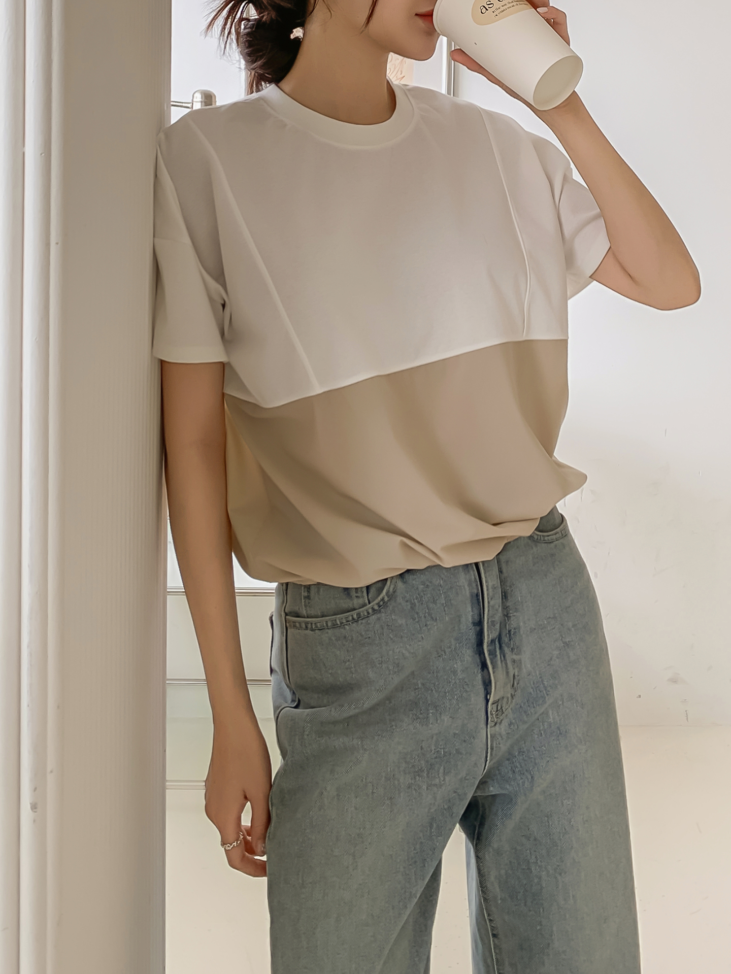 ラウンドネック半袖配色Tシャツ | 詳細画像16