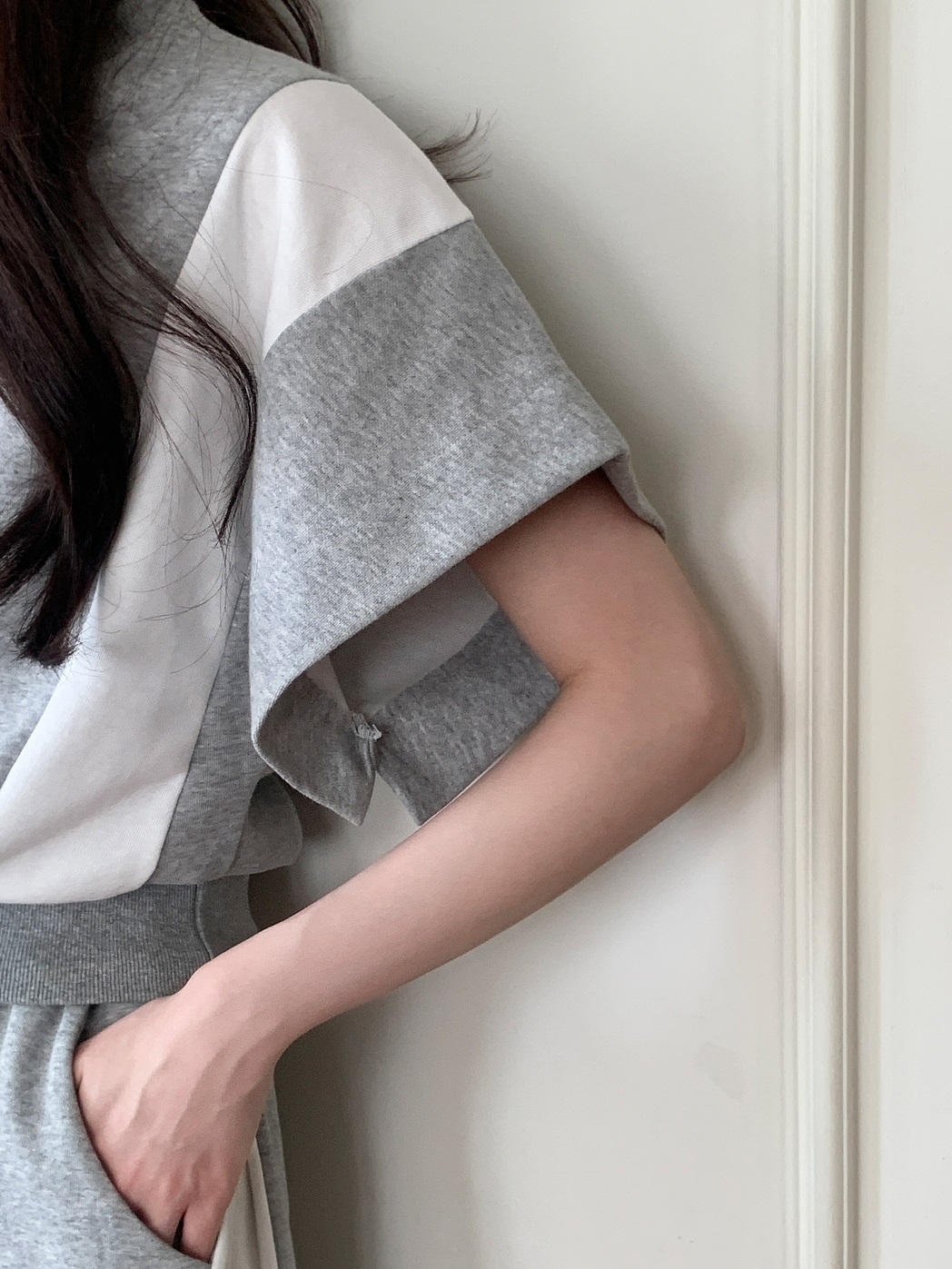 ウエストゴムロング半袖配色セットアップパンツTシャツ | 詳細画像12
