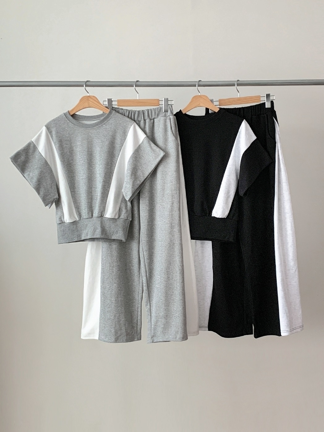 ウエストゴムロング半袖配色セットアップパンツTシャツ | 詳細画像17