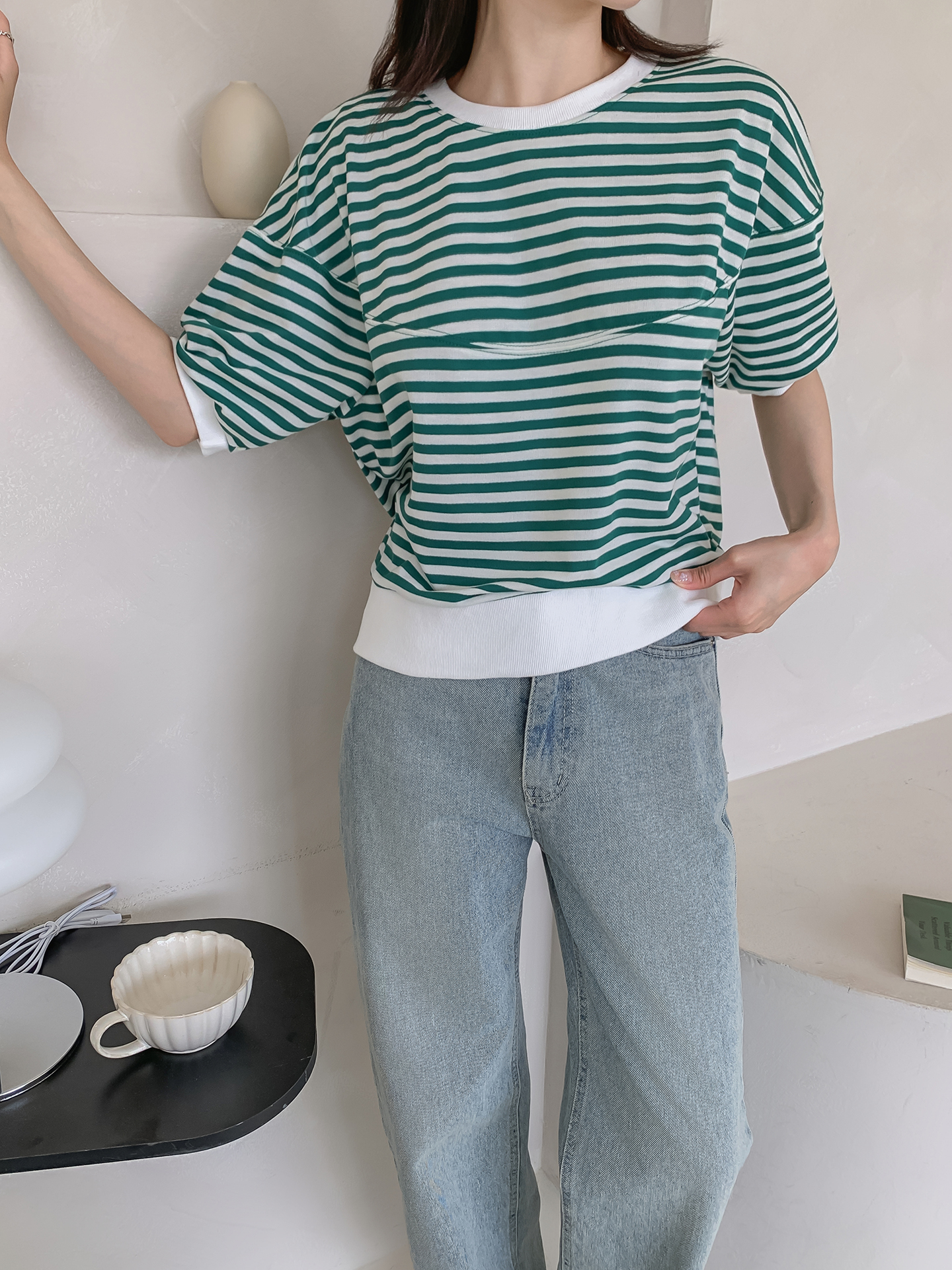 ラウンドネック半袖ボーダーTシャツ | 詳細画像14