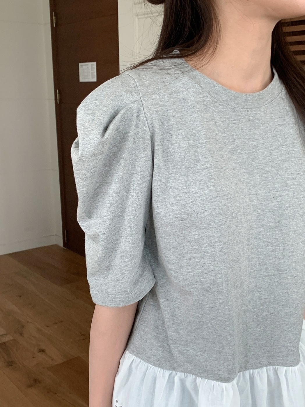 パフスリーブ半袖レース配色Tシャツ | 詳細画像6