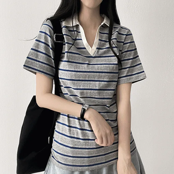 半袖カラーボーダー配色Tシャツ | hijjoo | 詳細画像1