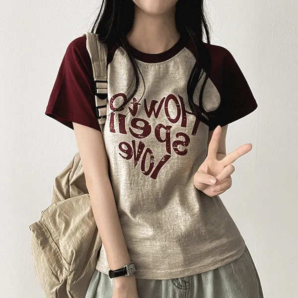 半袖ラグラン配色プリントTシャツ | hijjoo | 詳細画像1