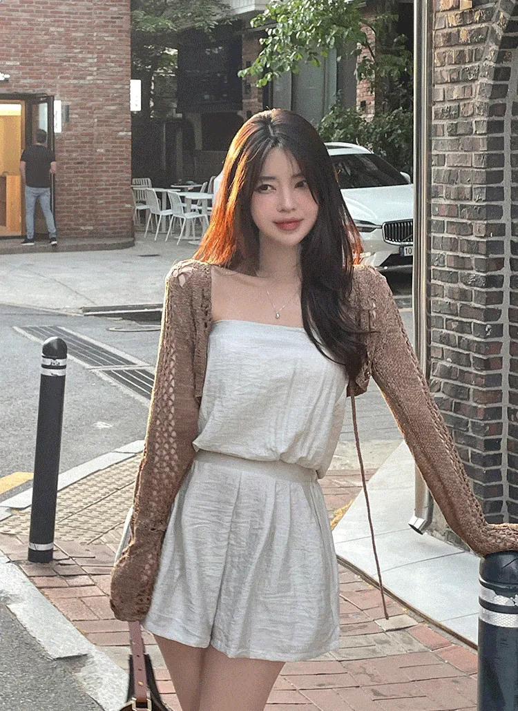 リネン混ウエストゴムオールインワンチューブトップ | lovesomeone | 詳細画像1