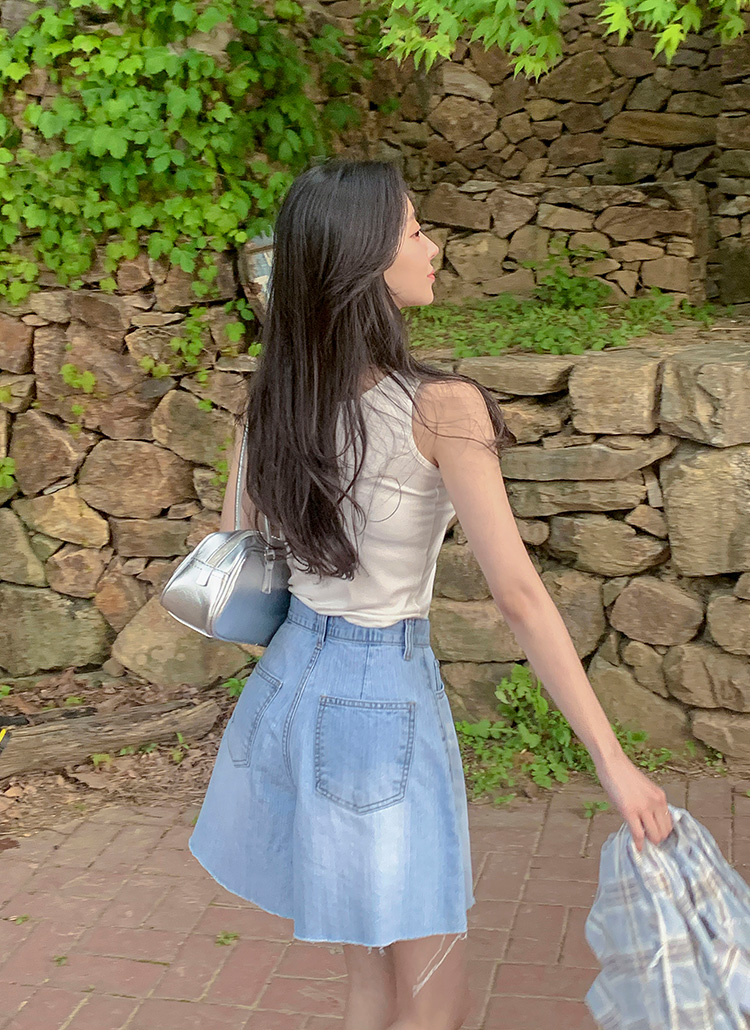 salsation ハーフパンツ　ライトブルーM Aラインライトブルーディープブルーデニムパンツハーフパンツ