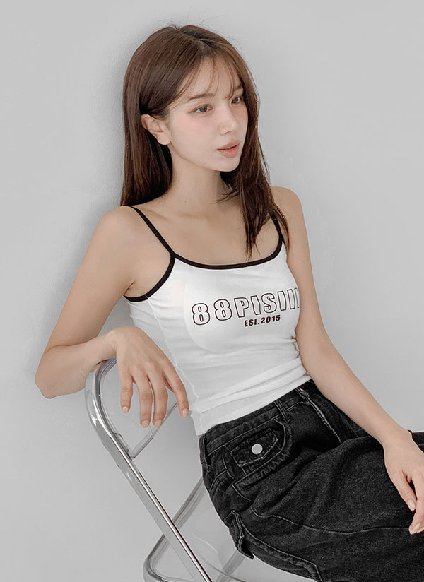 カップ付クロップドスリム配色キャミブラウス | レディース