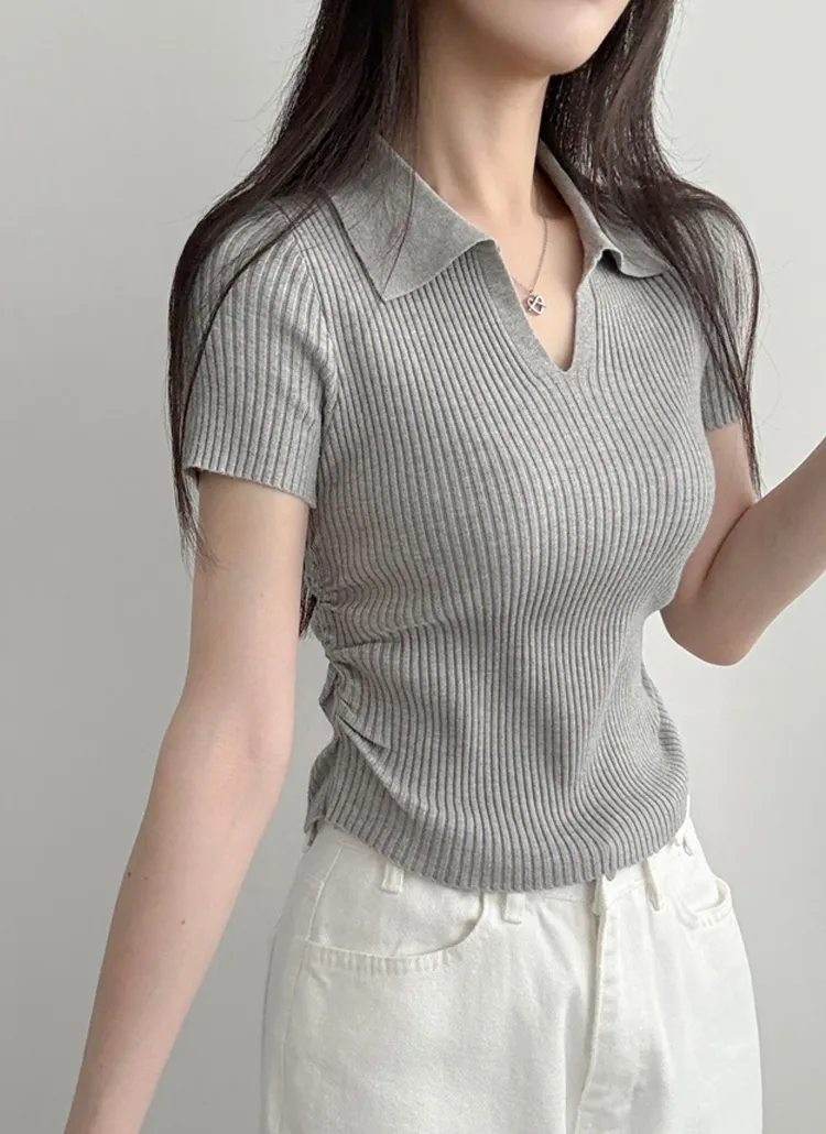 リブカラーVネックTシャツ | lilisense | 詳細画像1