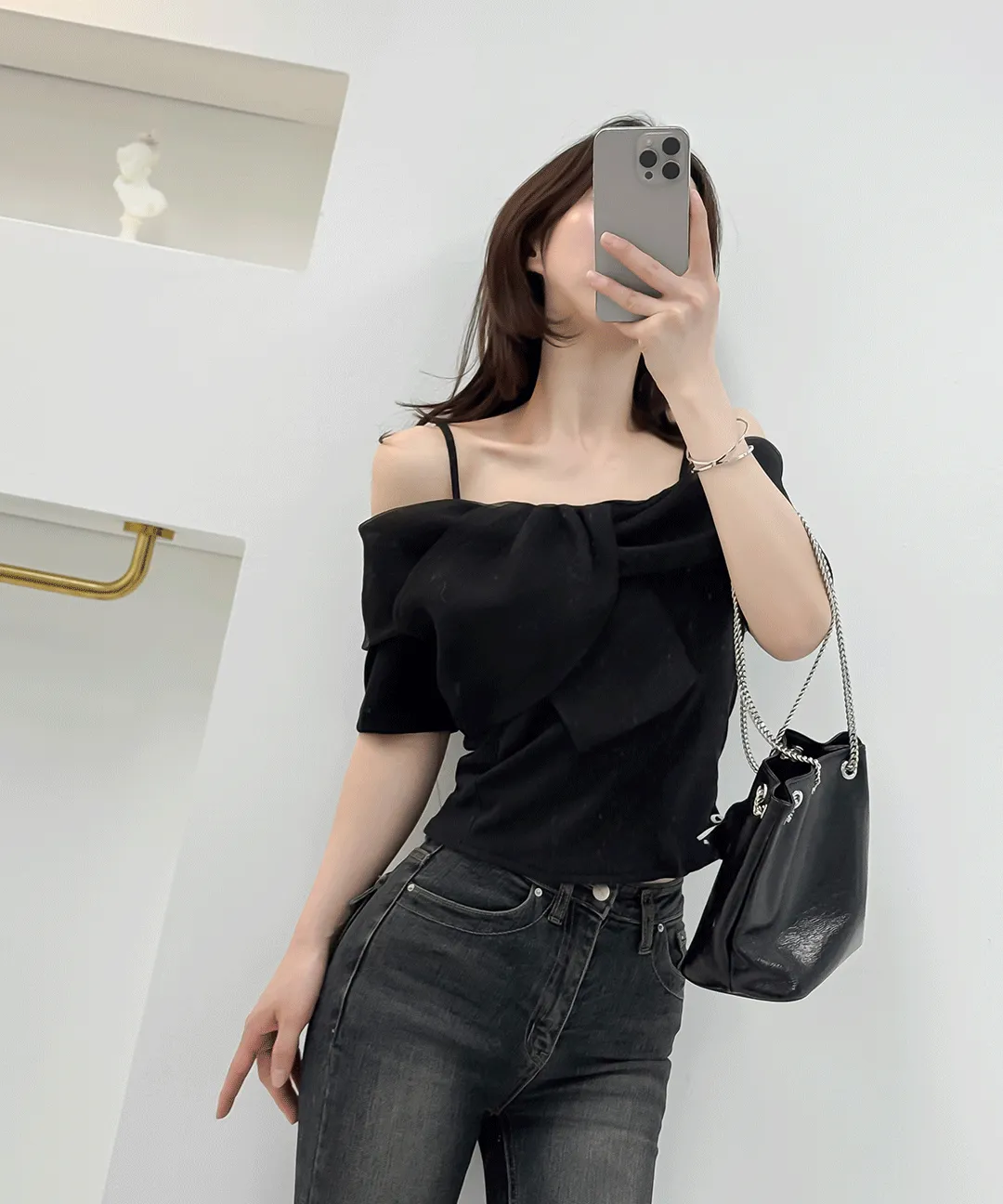 オーガンジーリブオフショルダーTシャツ | audreybubble | 詳細画像1