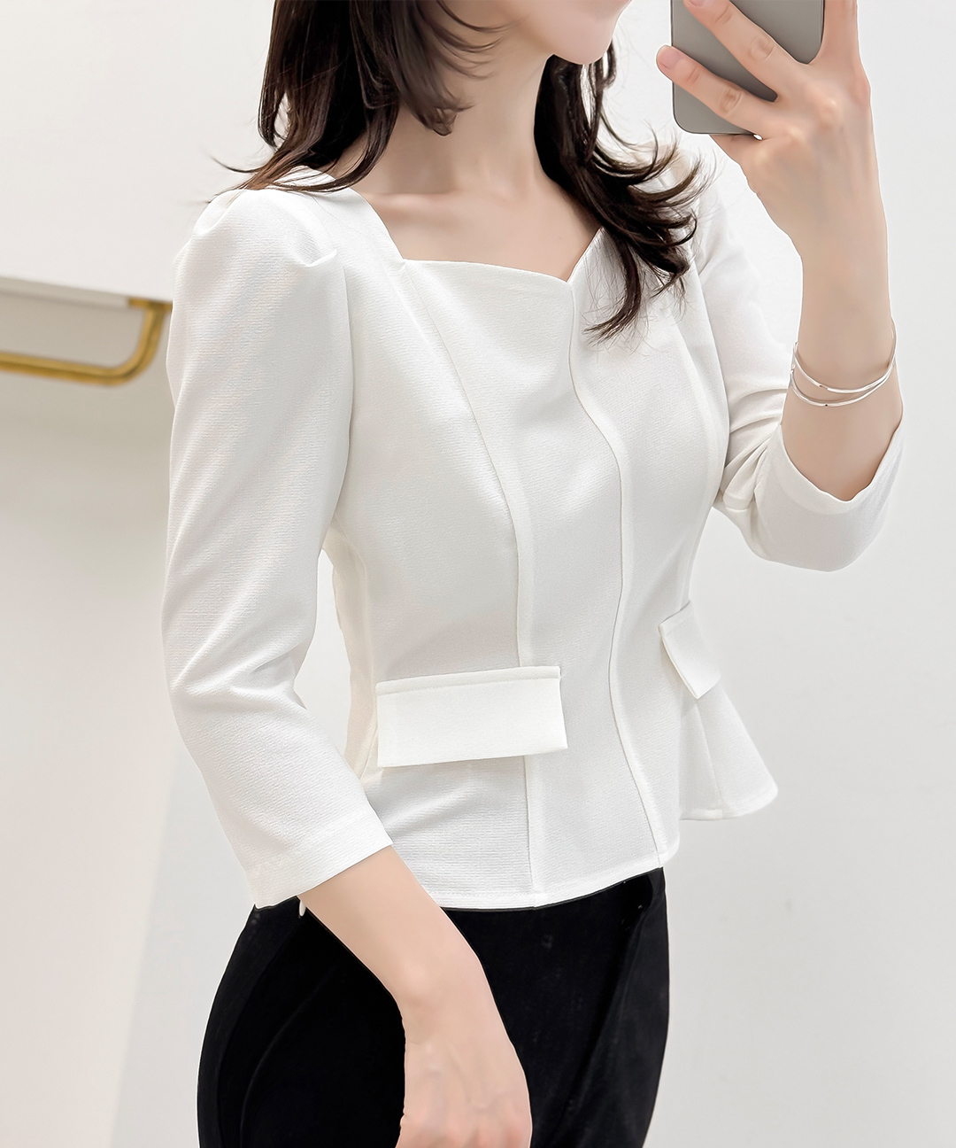 heve ヘイヴ♡ハートネックペプラムブラウス♡vanilla white ハートネックペプラム7分袖ブラウス | レディースファッション通販