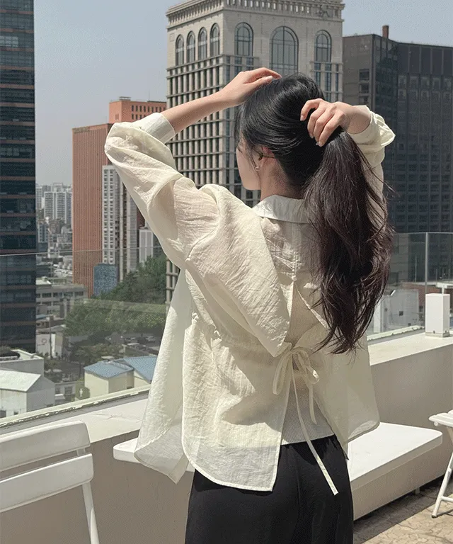 シースルーバックストラップスリット長袖ルーズシャツ | baddiary | 詳細画像1