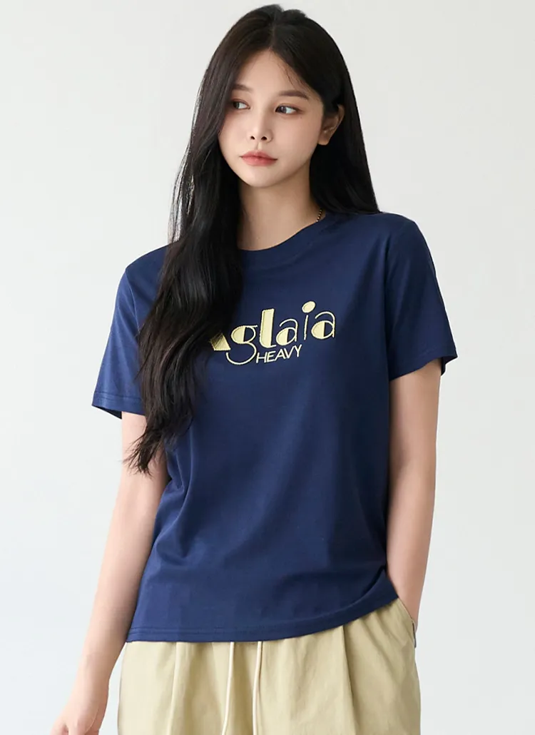 コットンレタリング刺繍Tシャツ | pippin | 詳細画像1