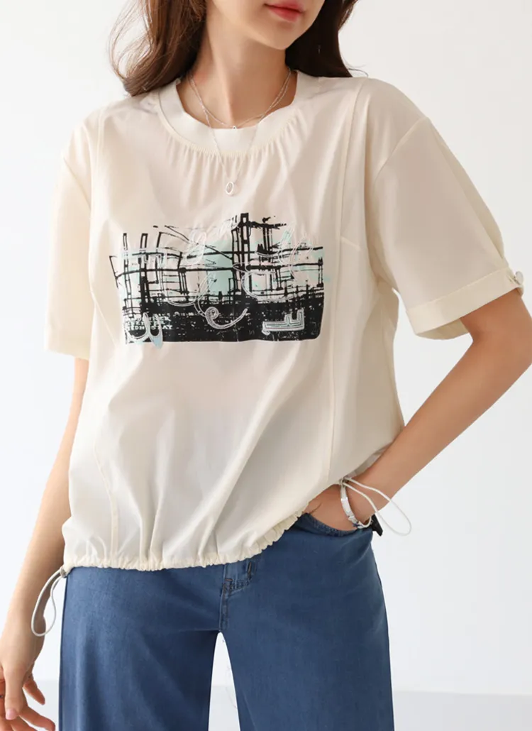 ドローコード刺繍プリントTシャツ | pippin | 詳細画像1