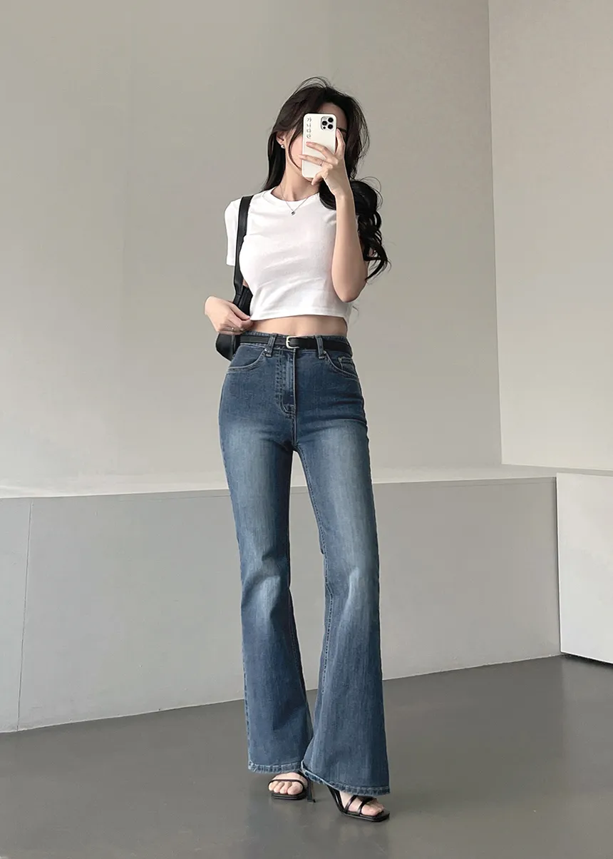 ストレッチハイウエストフレアウォッシングデニムパンツ | ganadaran | 詳細画像3