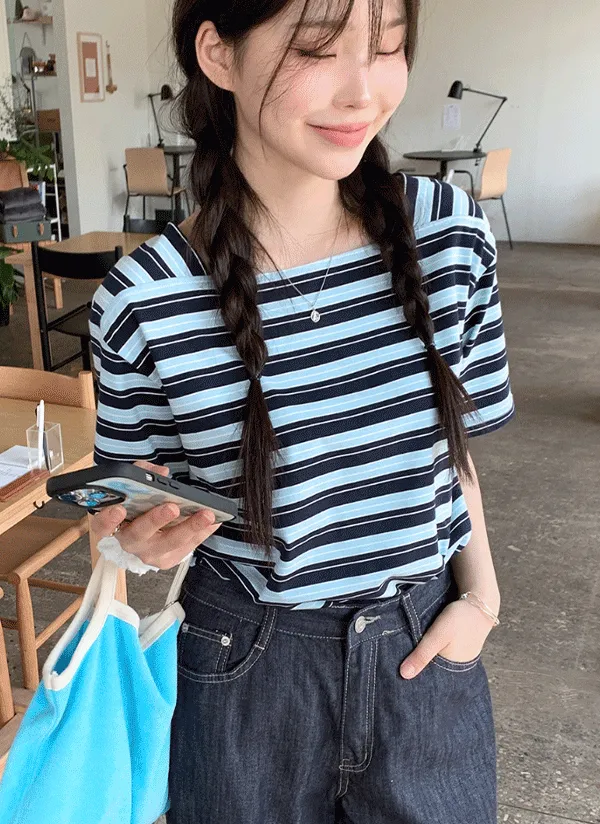 半袖ボーダー配色Tシャツ | 66girls | 詳細画像1