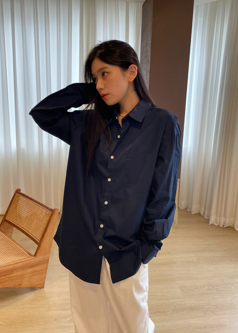 コットンオーバーサイズ長袖シャツ | 詳細画像8