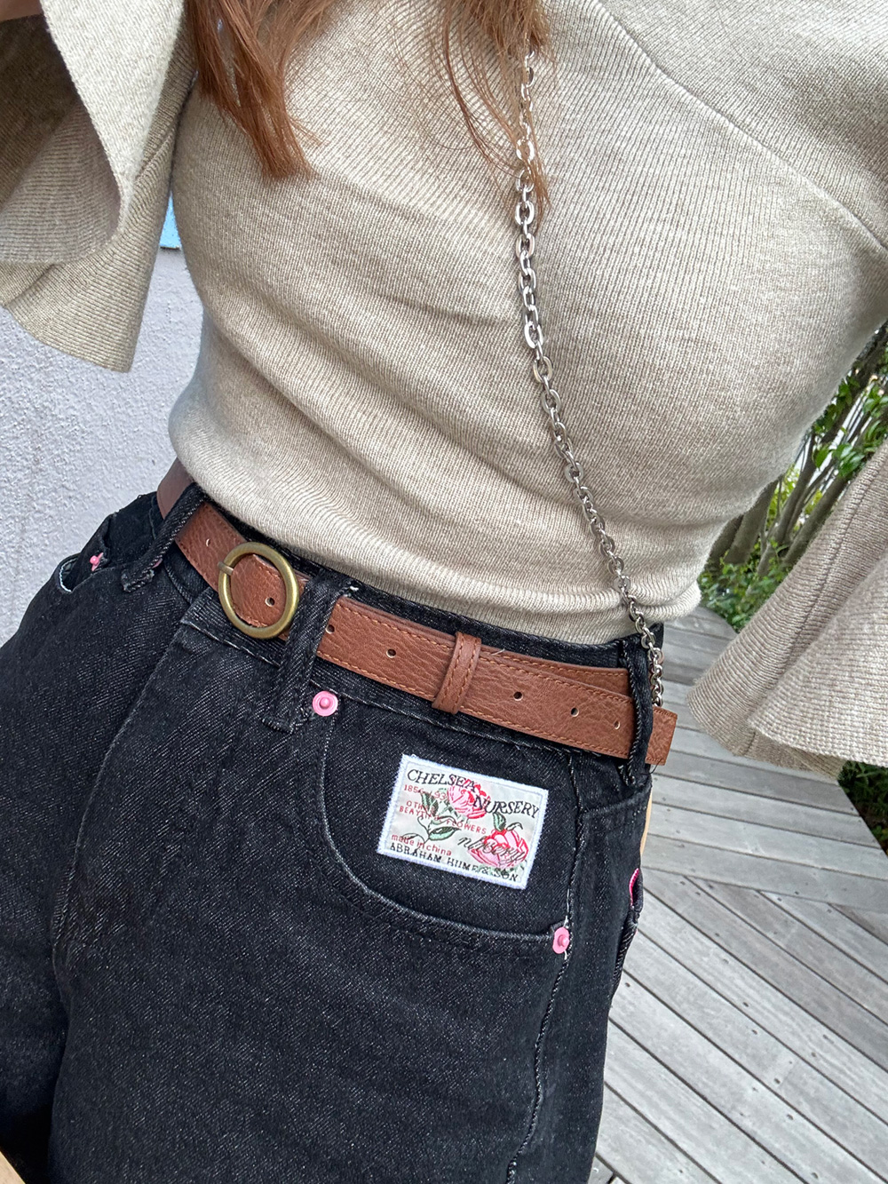 バルバディーン ピンクバック刺繍バルーンデニムパンツ | レディース