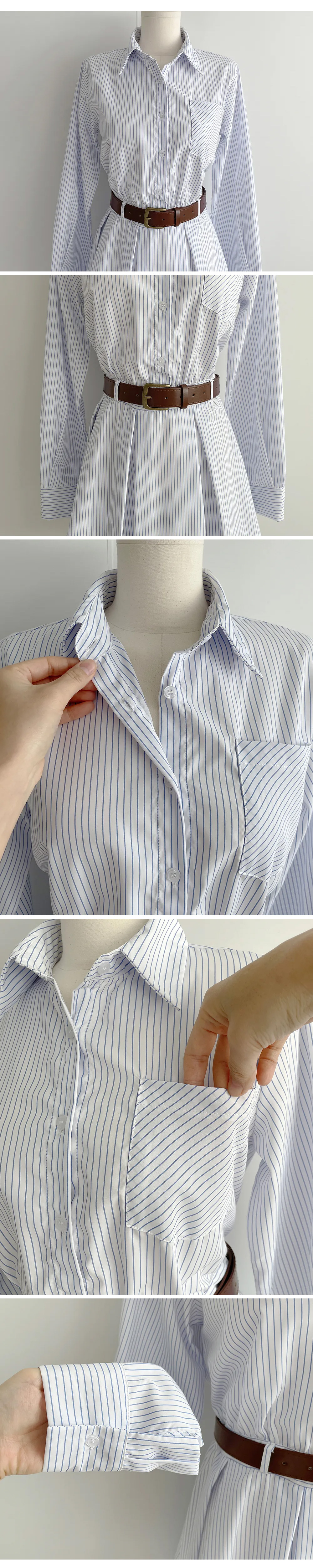 ベルト付きストライプシャツワンピース | 詳細画像18