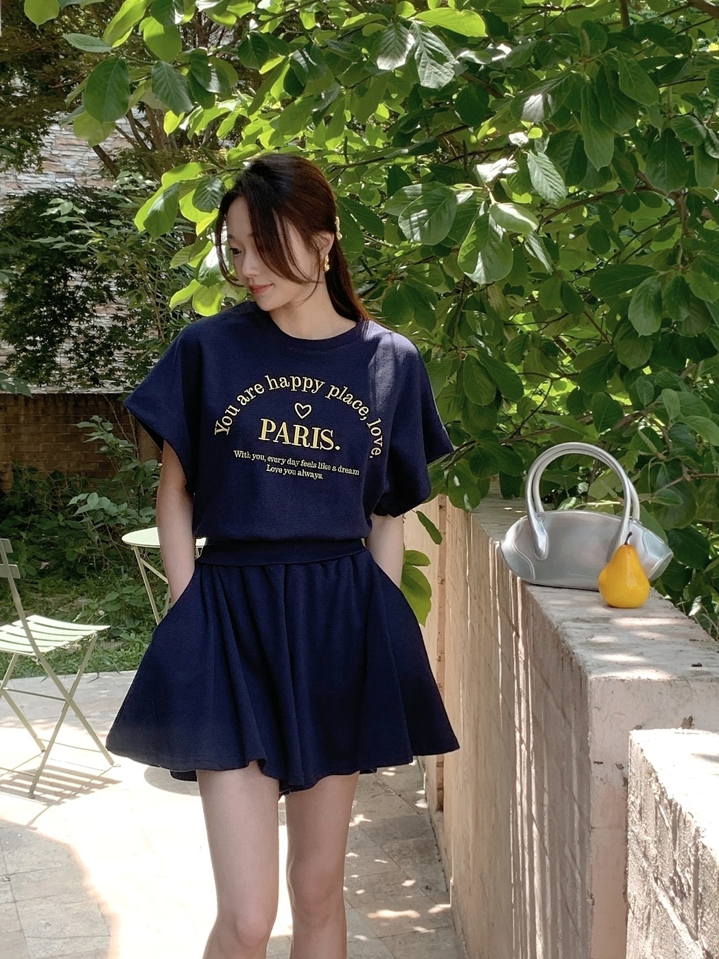 ウエストゴムドルマン半袖レタリングセットアップTシャツショートパンツ | 詳細画像2