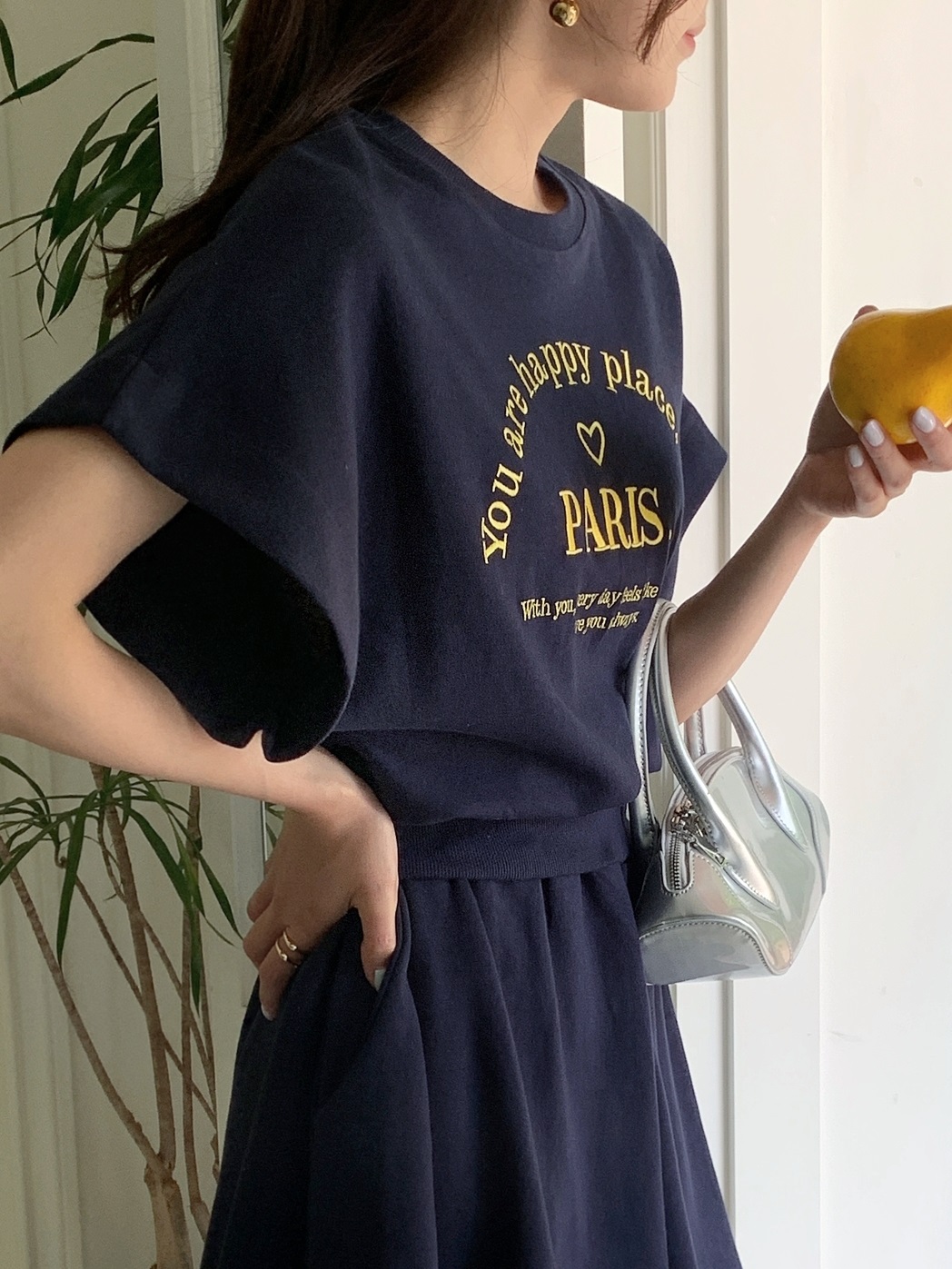 ウエストゴムドルマン半袖レタリングセットアップTシャツショートパンツ | 詳細画像3