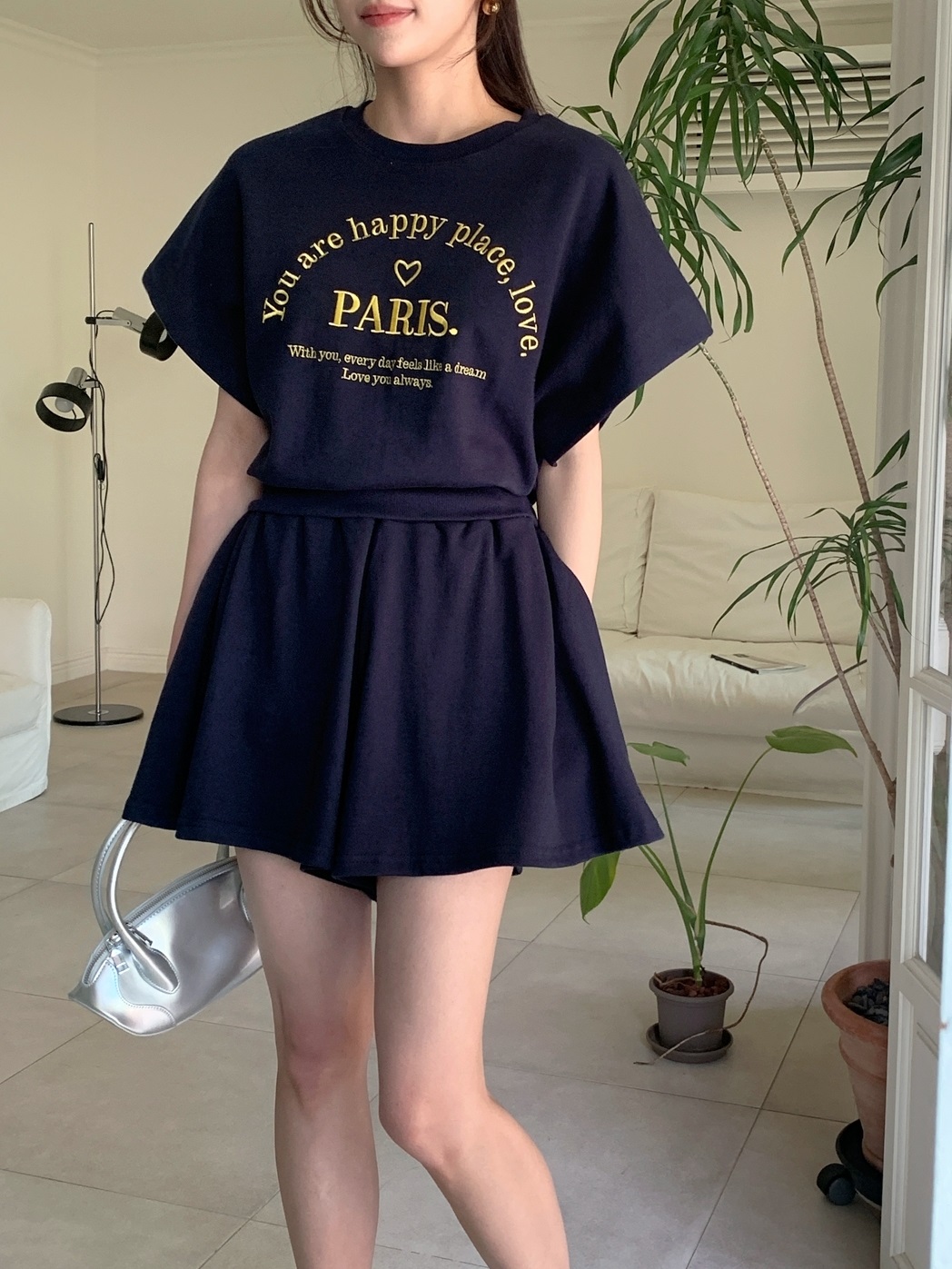 ウエストゴムドルマン半袖レタリングセットアップTシャツショートパンツ | 詳細画像11