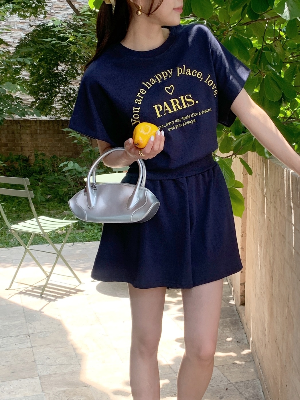 ウエストゴムドルマン半袖レタリングセットアップTシャツショートパンツ | 詳細画像12