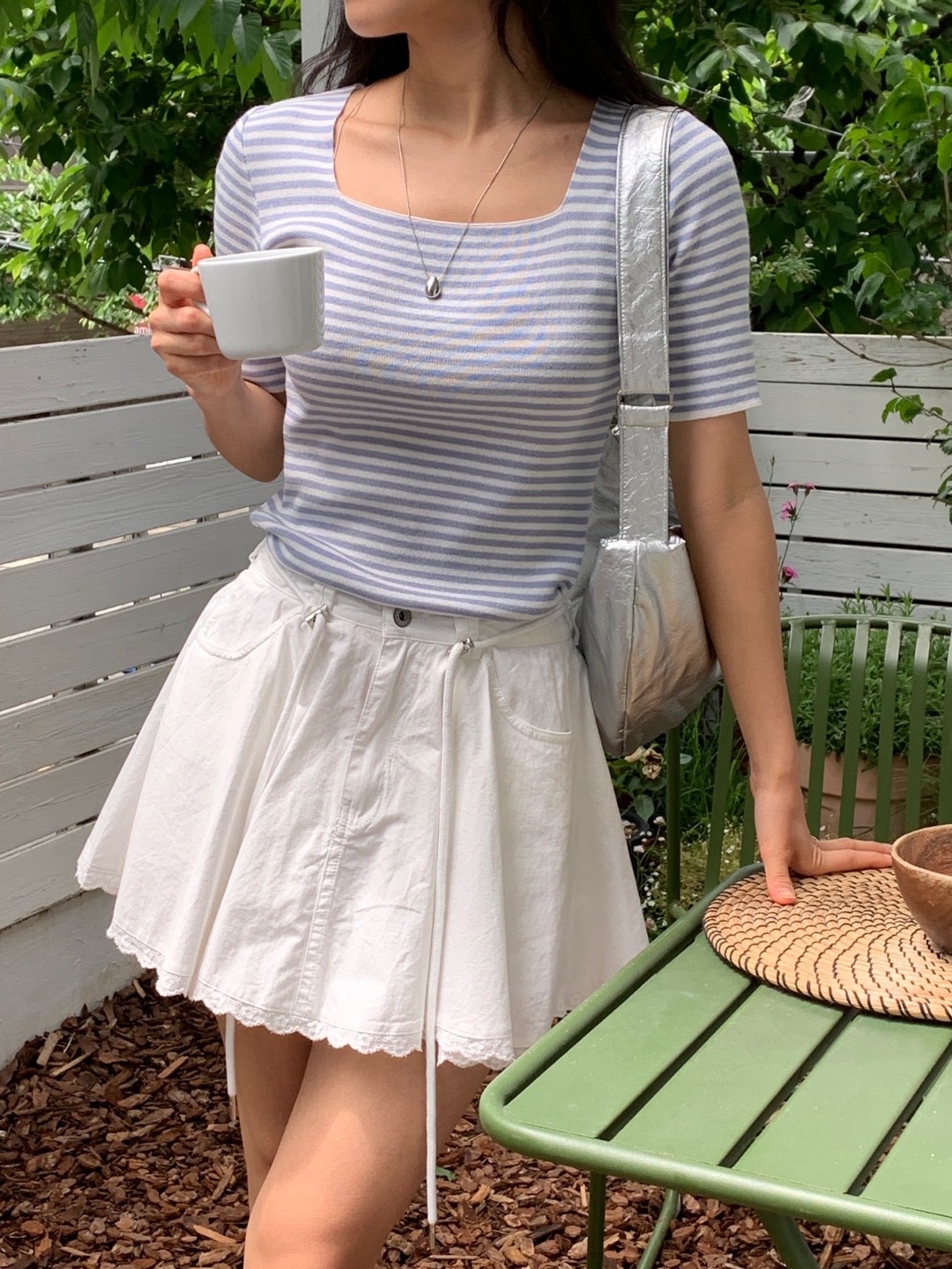 ニットスクエアネックスリム半袖ボーダーTシャツ | 詳細画像2