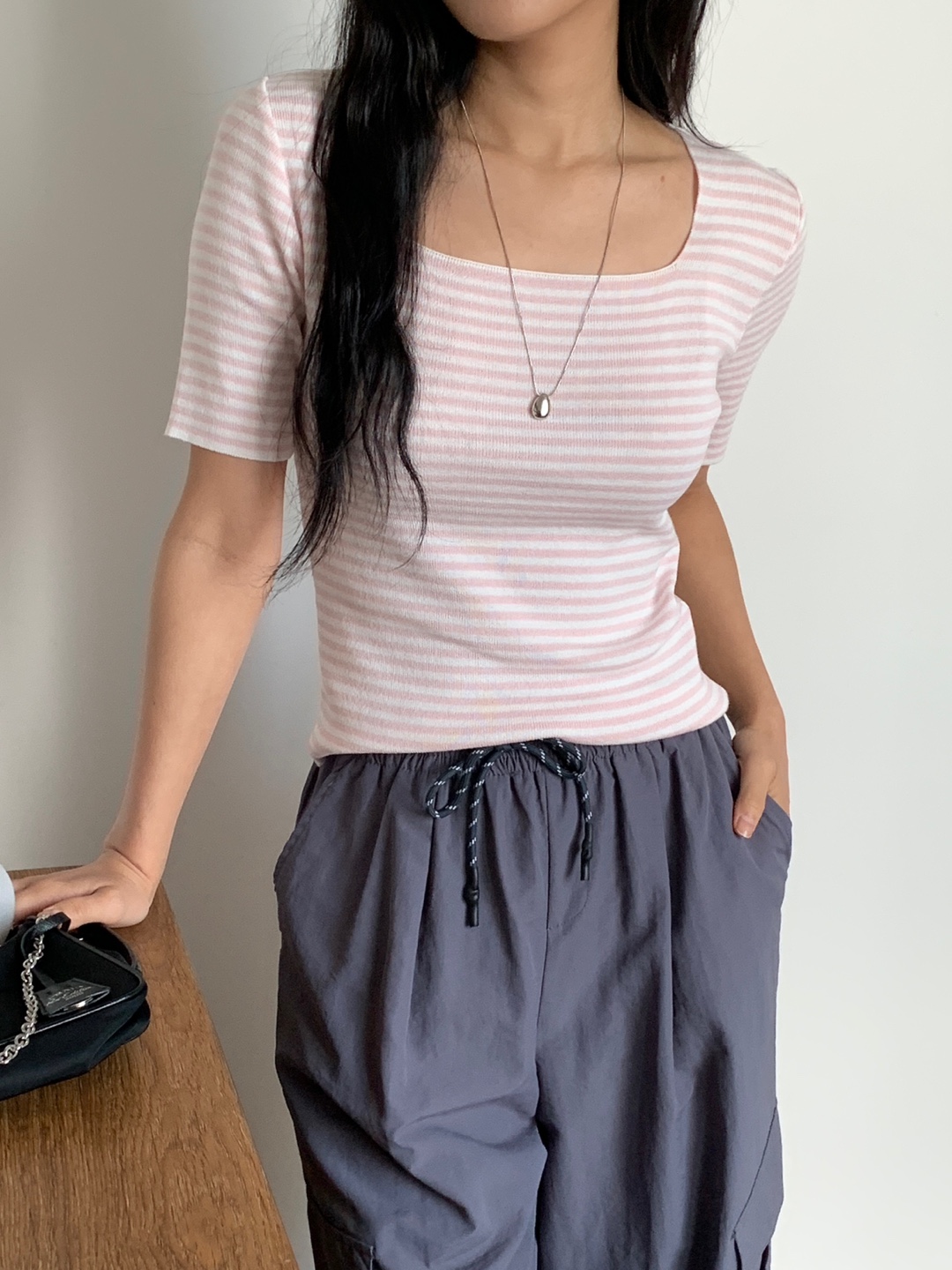 ニットスクエアネックスリム半袖ボーダーTシャツ | 詳細画像7