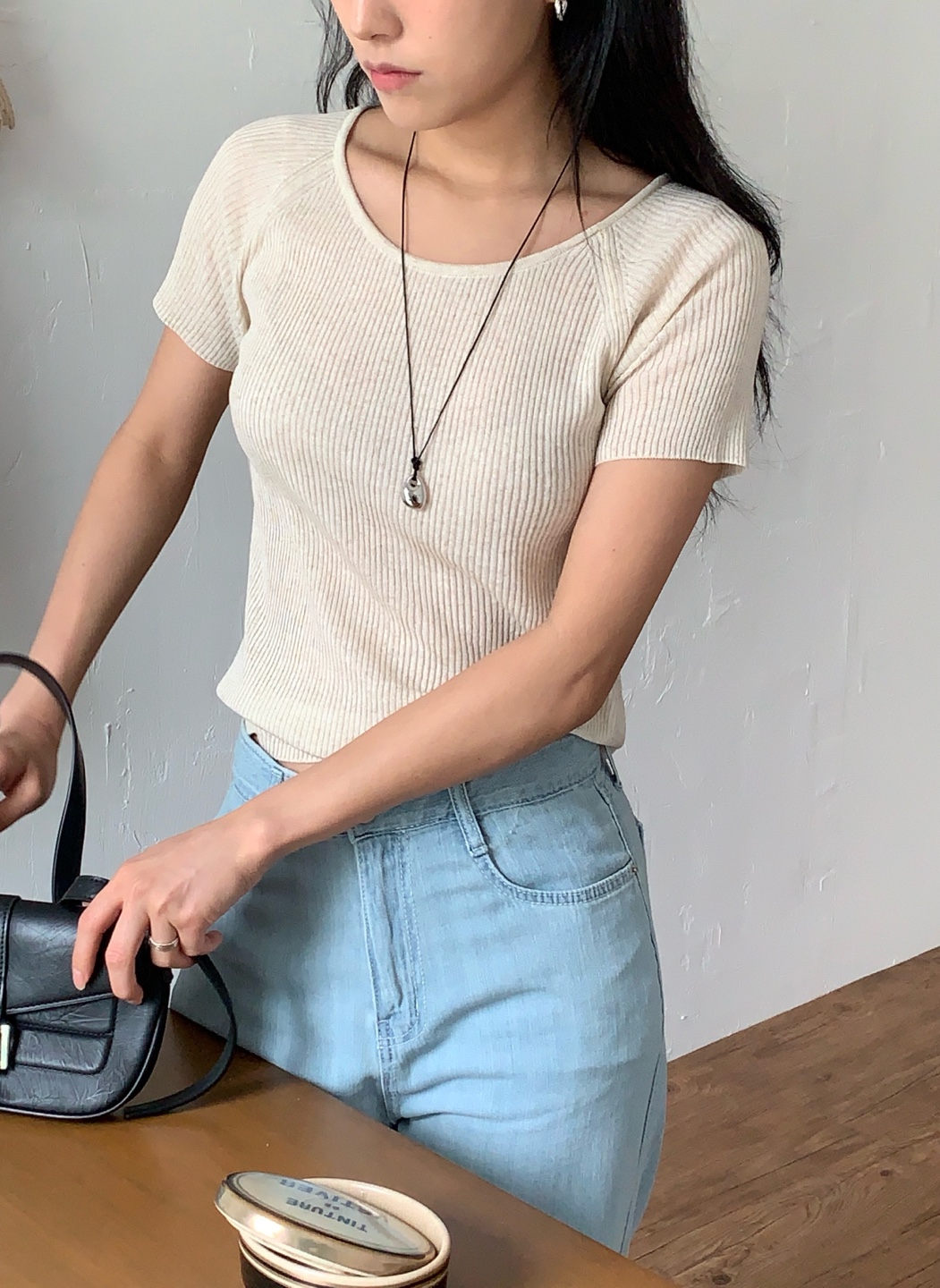 リブリネン混ラウンドネック半袖Tシャツ | 詳細画像7