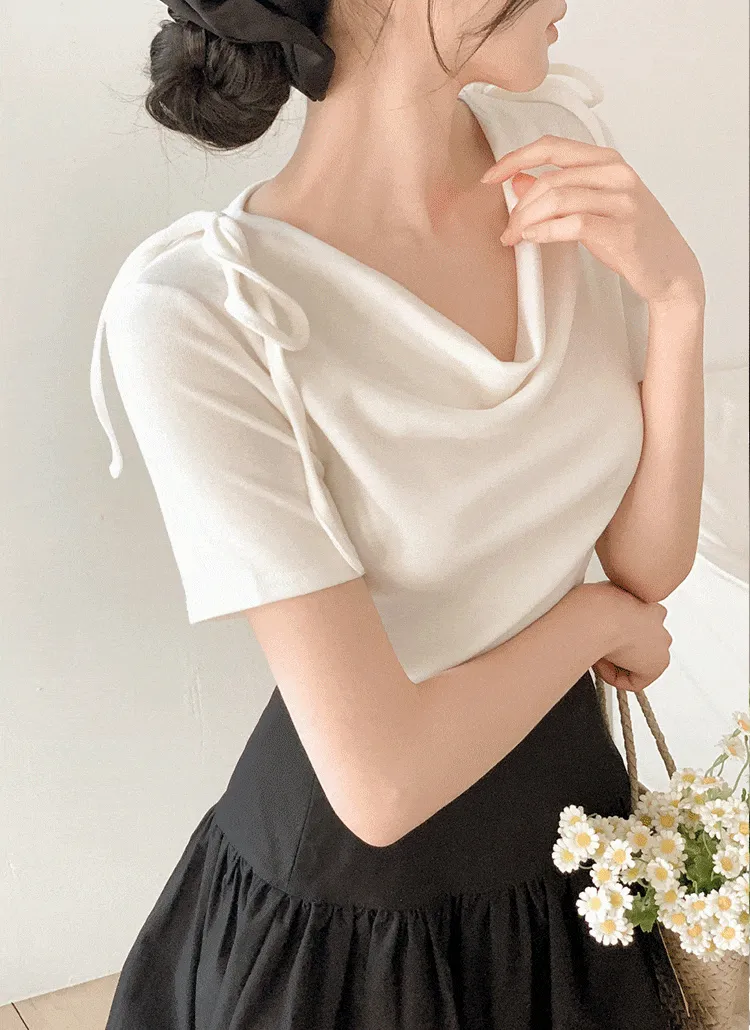 ドレープ半袖リボンスリムTシャツ | FROMDAYONE | 詳細画像1