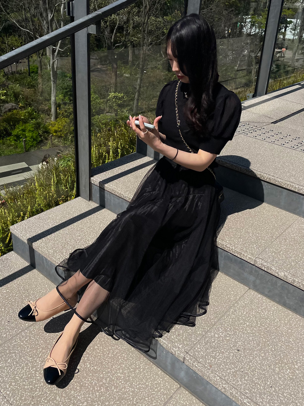 ゴールドボタンシフォンパフ半袖ニット | 詳細画像6