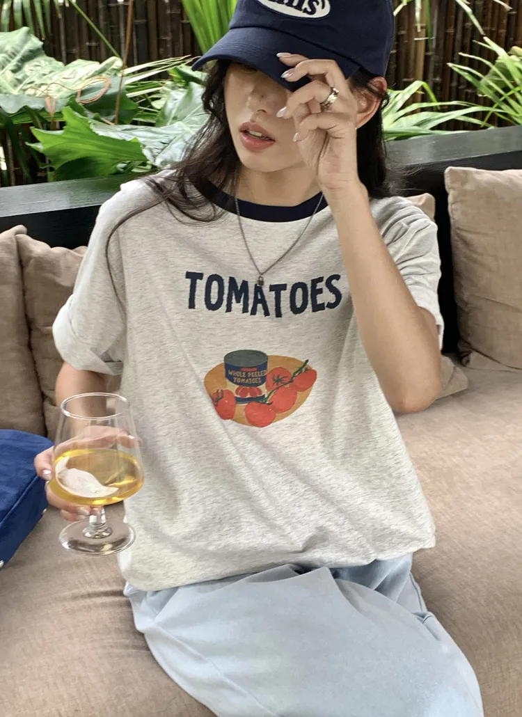 配色ルーズ半袖プリントTシャツ | 詳細画像1