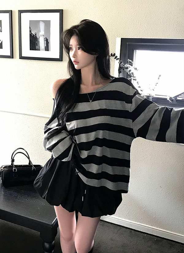 オフショルダーボーダーTシャツ | レディースファッション通販 - DHOLIC