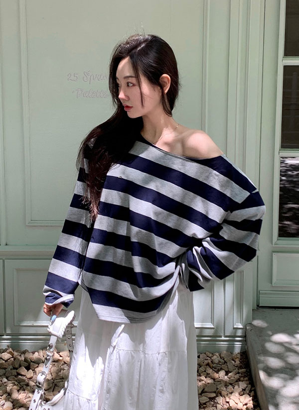オフショルダーボーダーTシャツ | レディースファッション通販 - DHOLIC