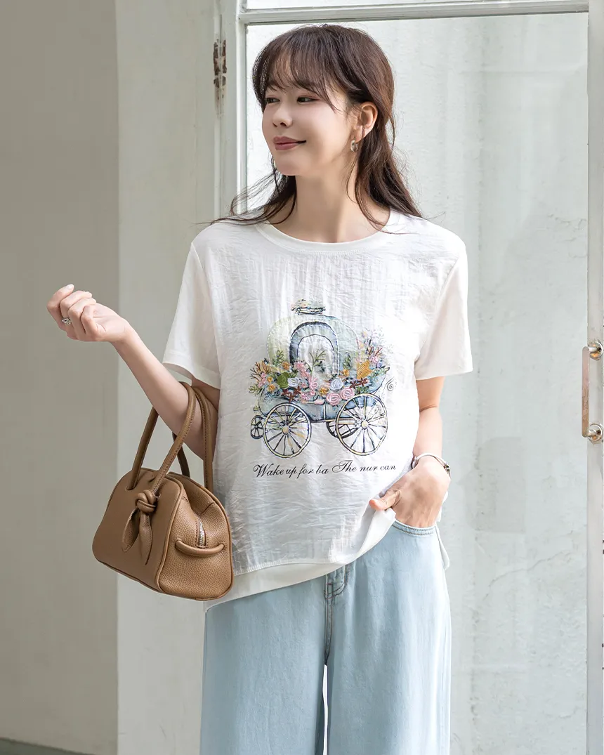 スリット刺繍プリントTシャツ | KEECHEL | 詳細画像1