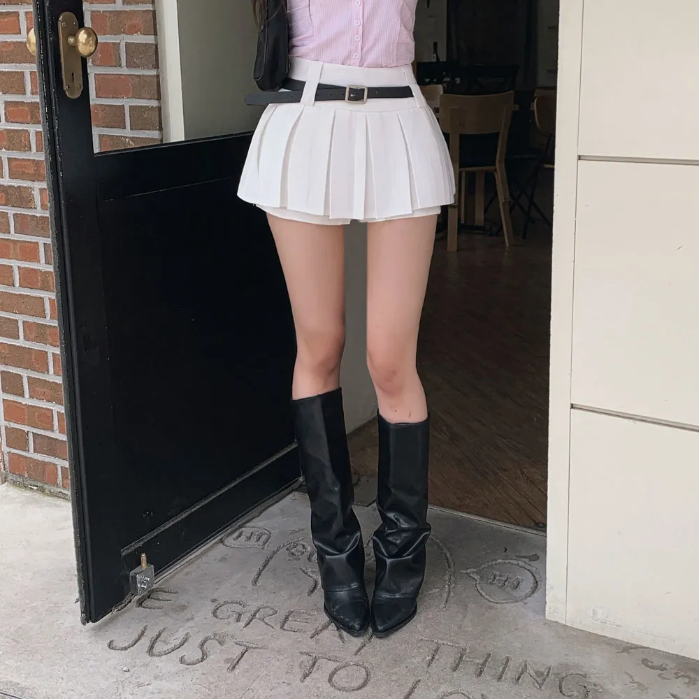 ベルト付ピンタックAライン無地スカート | highclassic | 詳細画像1