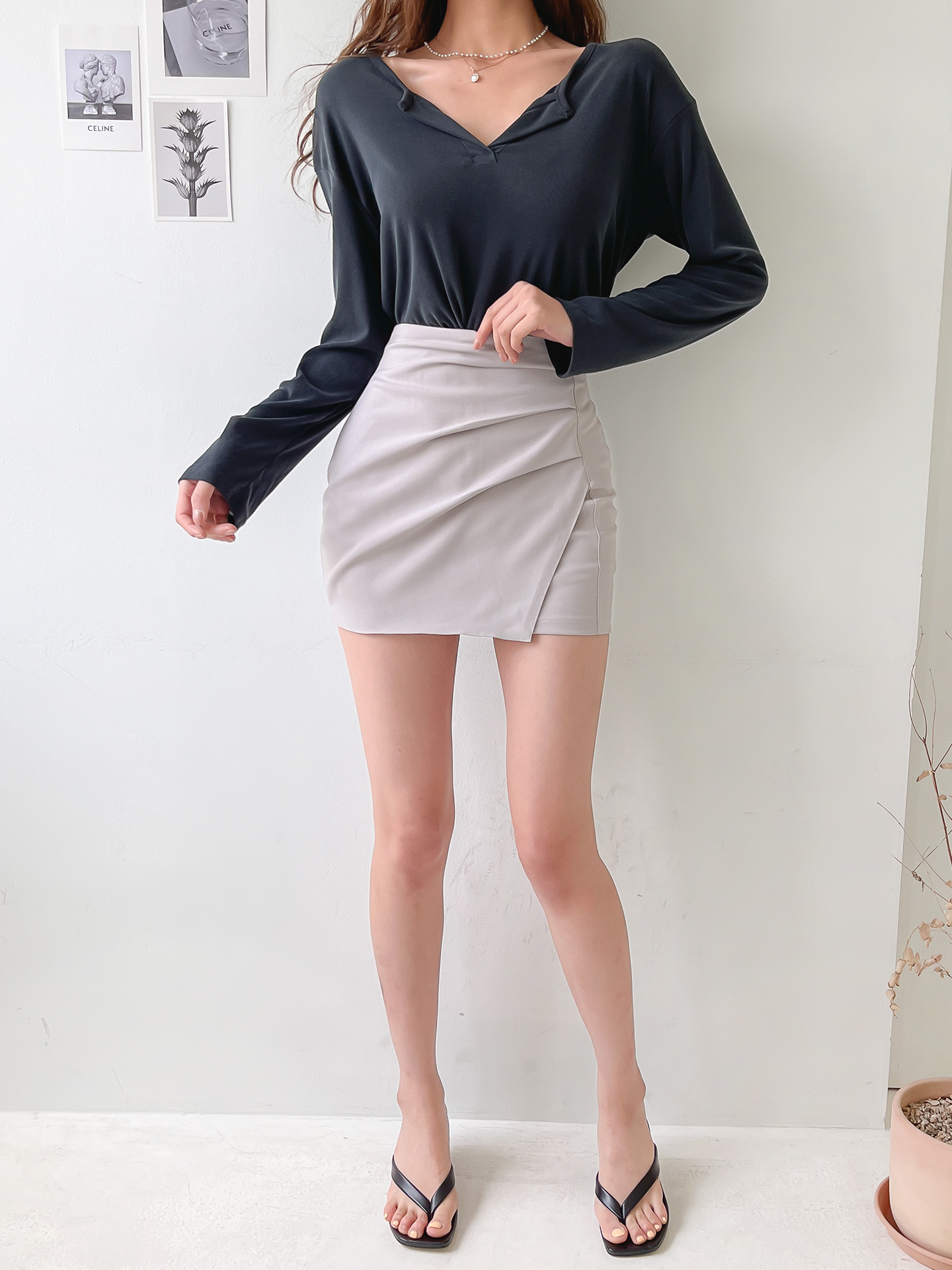 パンツ裏地ハイウエストラップ調スカート | 詳細画像3