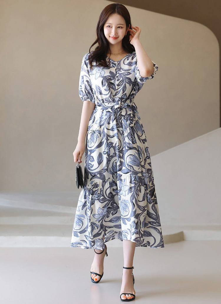 【エストネーション】24SS ツイルドレープワンピース 36 花柄 ESTNATION / ツイルドレープワンピース《ONLINE EXCLUSIVE