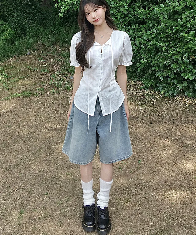 ウォッシングバミューダワイドデニムパンツ | classicblanc | 詳細画像1