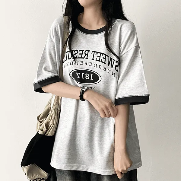 半袖ボクシー配色ロゴTシャツ | hijjoo | 詳細画像1