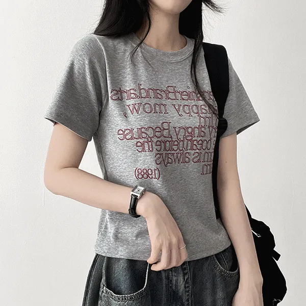 ストレッチスリム半袖レタリングTシャツ | hijjoo | 詳細画像1