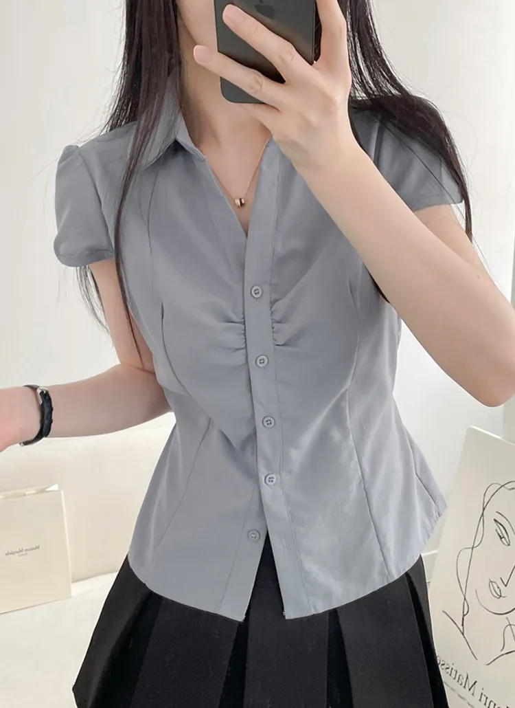 パフスリーブ半袖バックストラップブラウス | lilisense | 詳細画像1