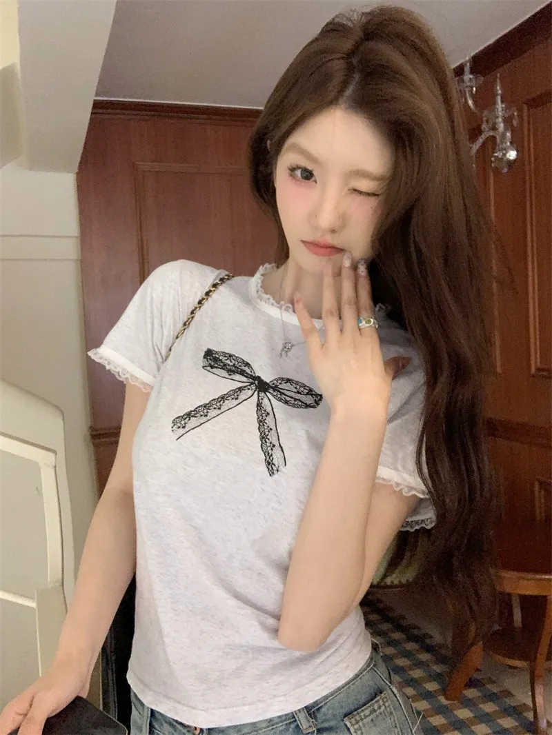 フリルプリントリボン柄Tシャツ | 詳細画像1
