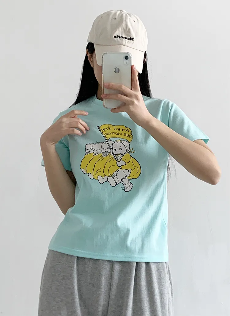 ラウンドネックプリントパステルTシャツ | 詳細画像1