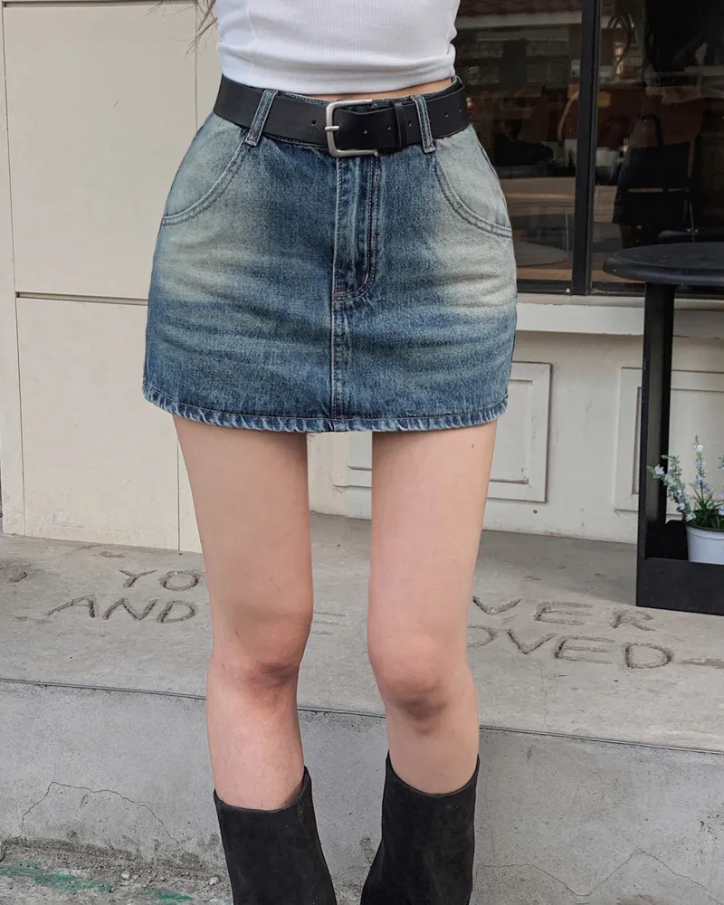 ベルト付デニムウォッシングミニスカートパンツ | highclassic | 詳細画像1