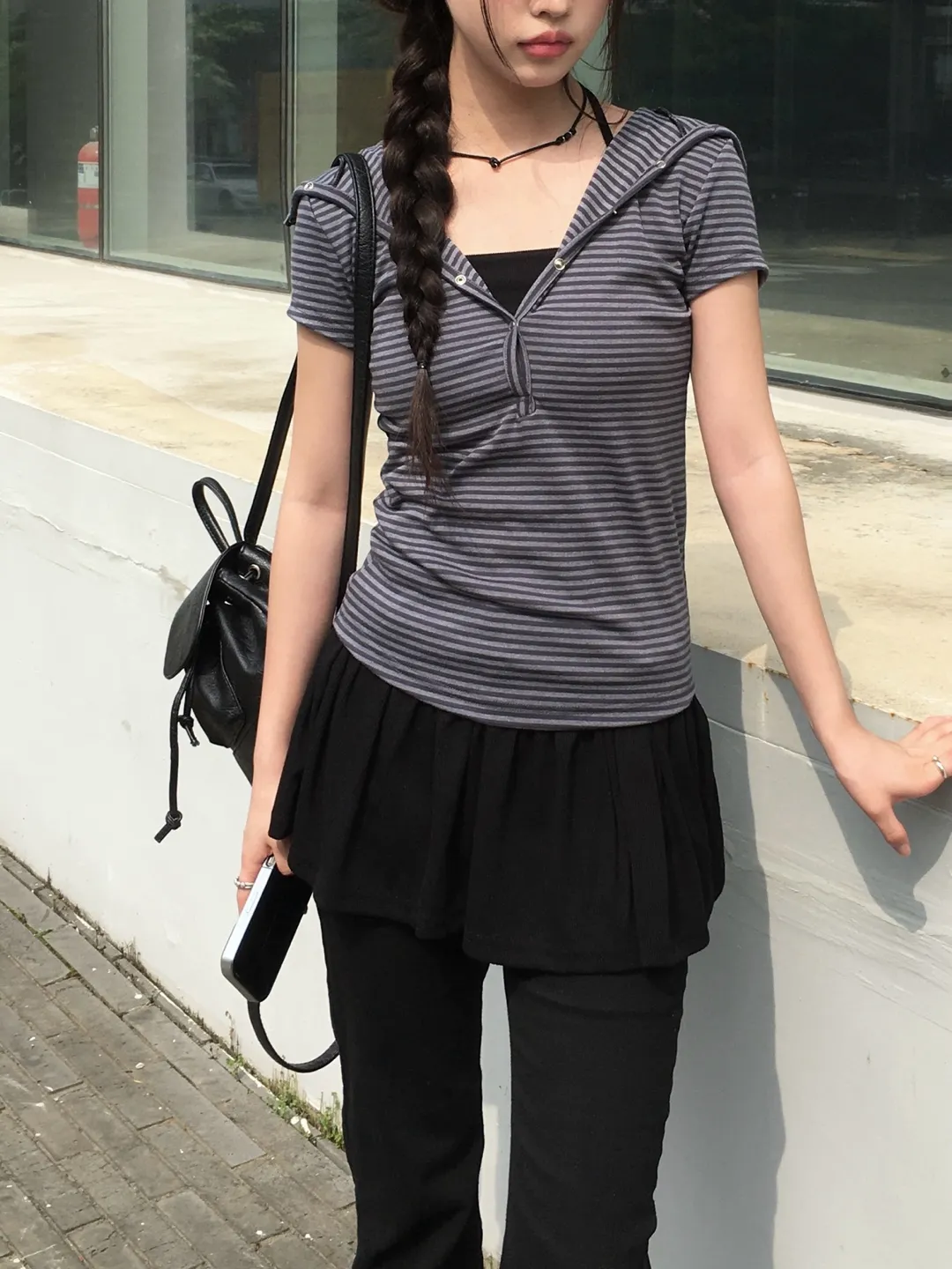 フードスナップボタンボーダーTシャツ | anyonemore | 詳細画像1