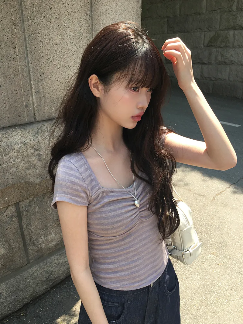 ストレッチハートネックギャザーTシャツ | anyonemore | 詳細画像1