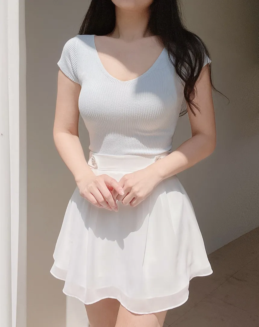 リブVネックキャップスリーブニット | mirangmirang | 詳細画像11