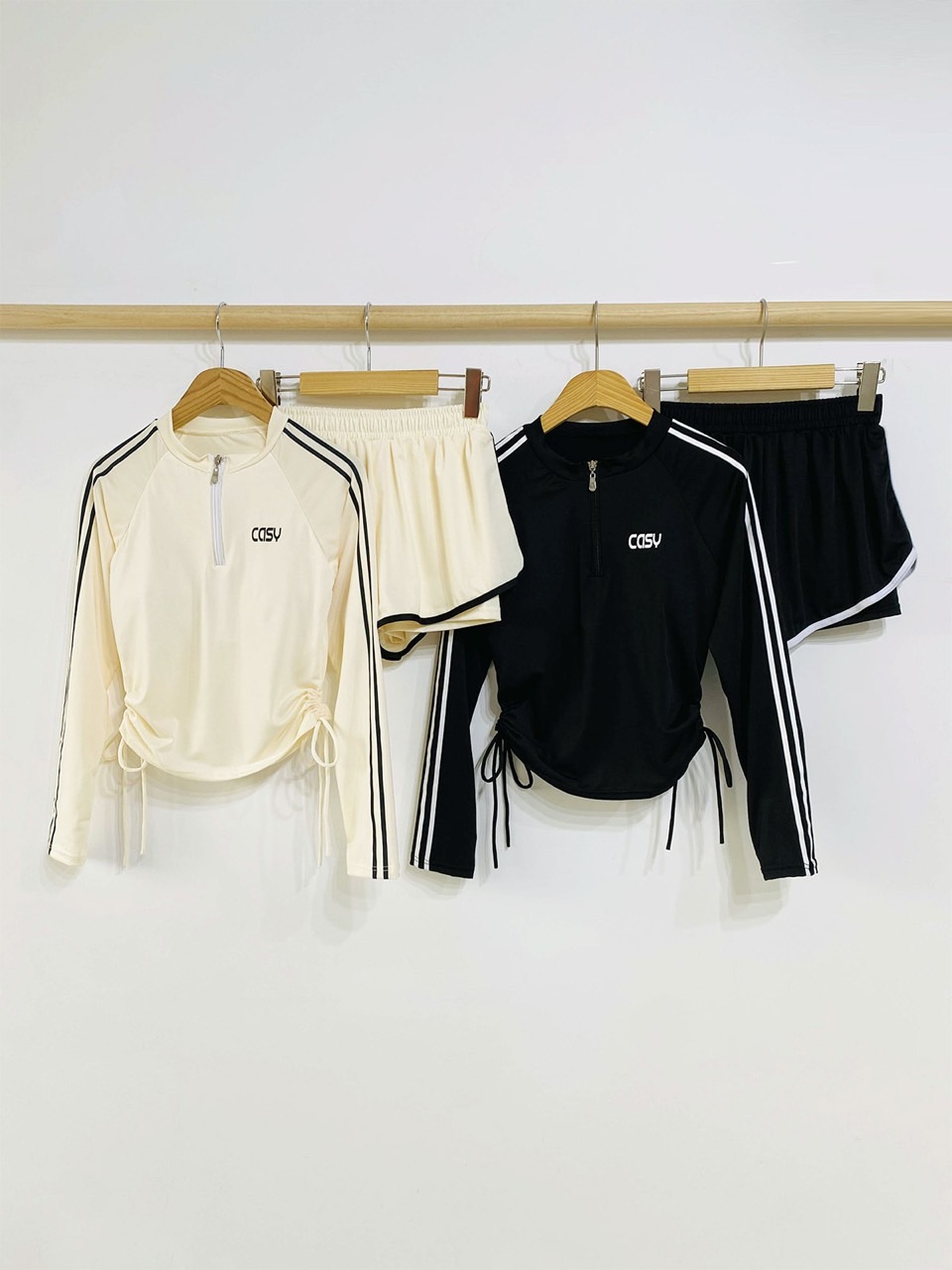 カップ付ストレッチウエストゴムスリム長袖セットアップTシャツラッシュガードショートパンツ | 詳細画像14