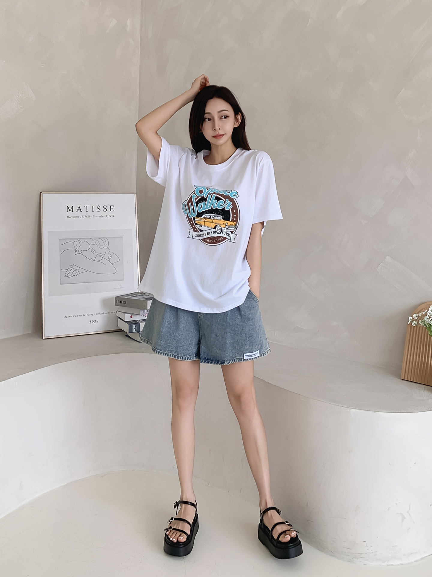 コットンラウンドネック半袖プリントTシャツ | 詳細画像3