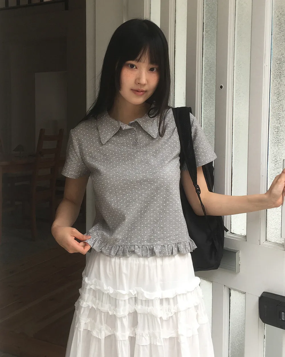 半袖カラーフリルドットTシャツ | WONDERWONDER | 詳細画像1